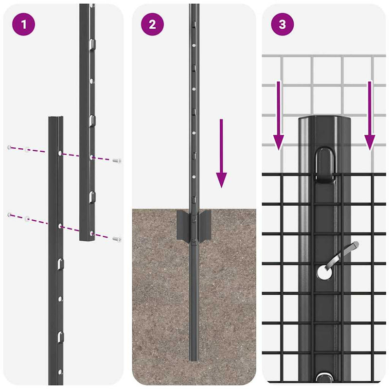 vidaXL Kerítés oszlopokkal Szürke 1 x 10 m Acél