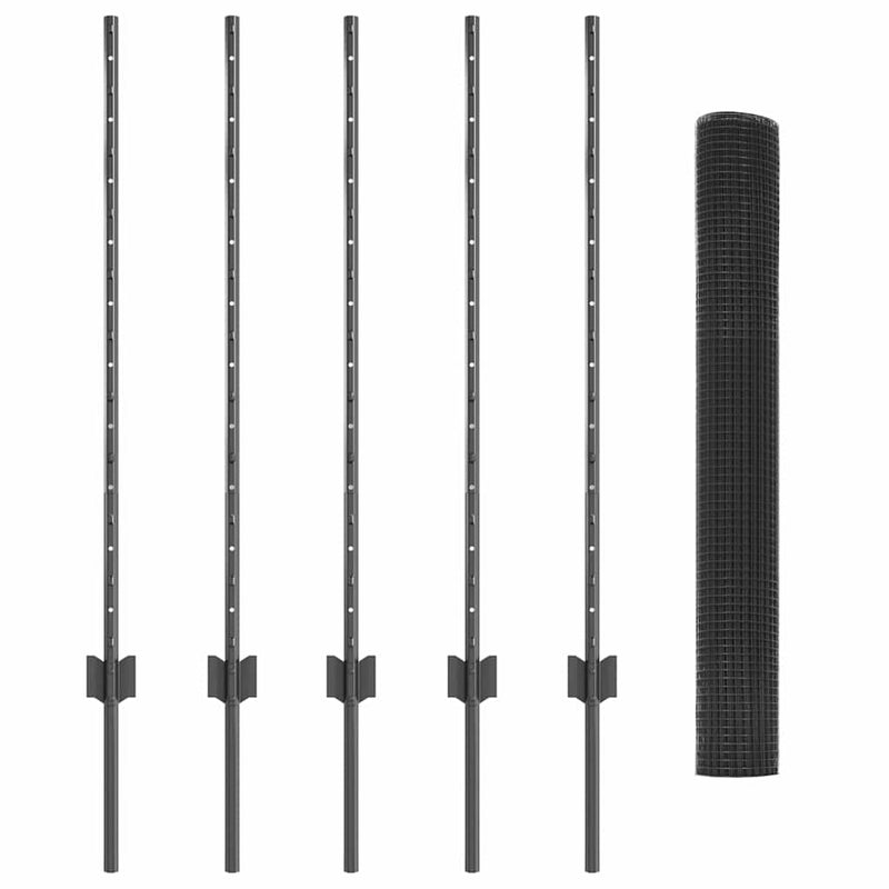 vidaXL Kerítés oszlopokkal Szürke 1 x 10 m Acél