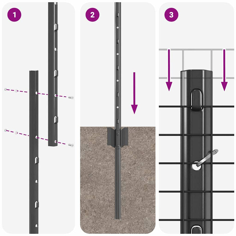 vidaXL Kerítés oszlopokkal Szürke 1.2 x 10 m Acél