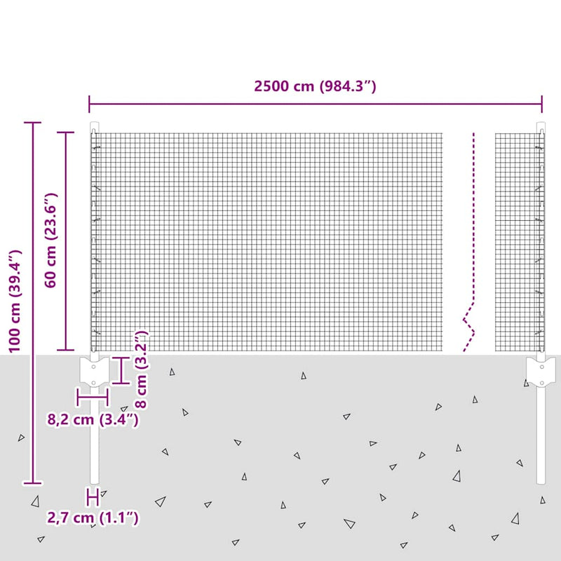 vidaXL Kerítés oszlopokkal Szürke 0,6 x 25 m Acél