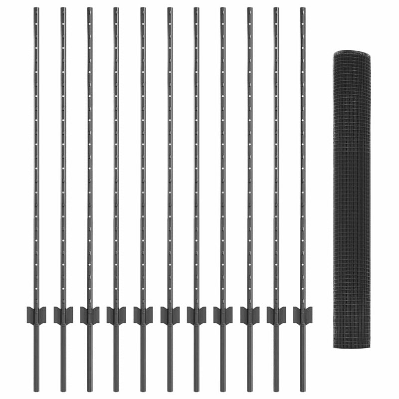 vidaXL Kerítés oszlopokkal Szürke 1.2 x 25 m Acél