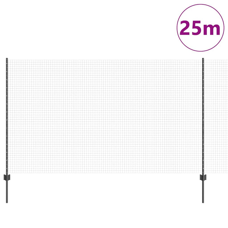 vidaXL Kerítés oszlopokkal Szürke 1.4 x 25 m Acél