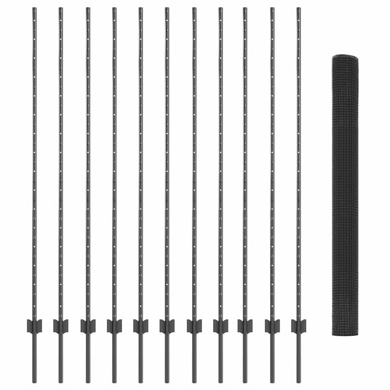 vidaXL Kerítés oszlopokkal Szürke 1.5 x 25 m Acél