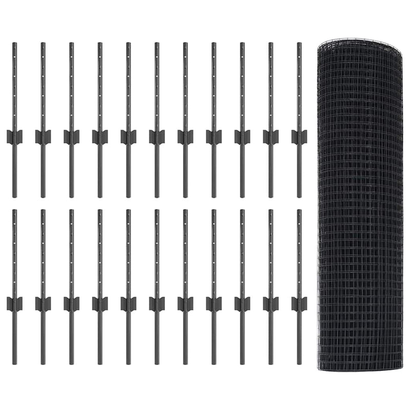 vidaXL Kerítés oszlopokkal Szürke 0.4 x 50 m Acél