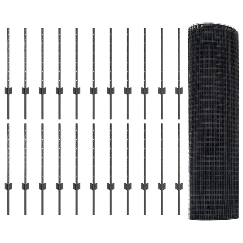 vidaXL Kerítés oszlopokkal Szürke 0.5 x 50 m Acél