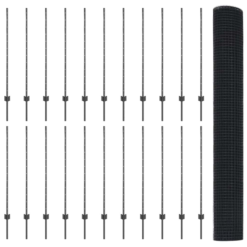 vidaXL Kerítés oszlopokkal Szürke 1.2 x 50 m Acél