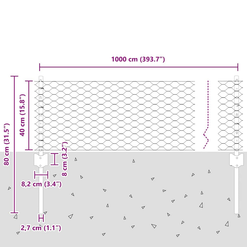 vidaXL Kerítés oszlopokkal Zöld 0,4 x 10 m Acél