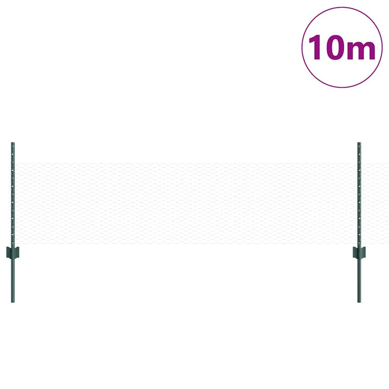vidaXL Kerítés oszlopokkal Zöld 0.5 x 10 m Acél