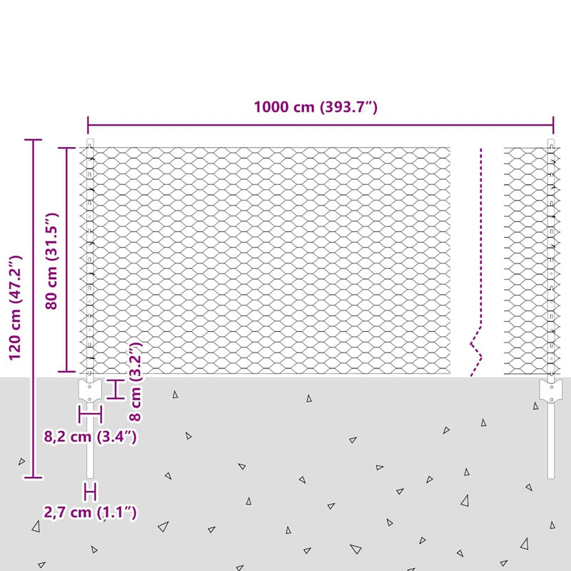 vidaXL Kerítés oszlopokkal Zöld 0.8 x 10 m Acél