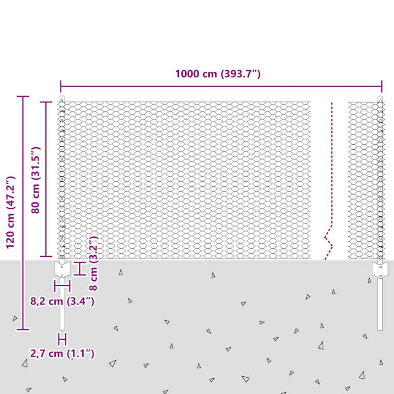 vidaXL Kerítés oszlopokkal Zöld 0.8 x 10 m Acél
