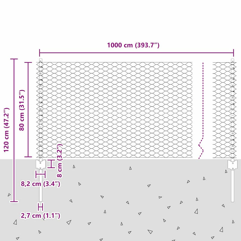 vidaXL Kerítés oszlopokkal Zöld 0.8 x 10 m Acél