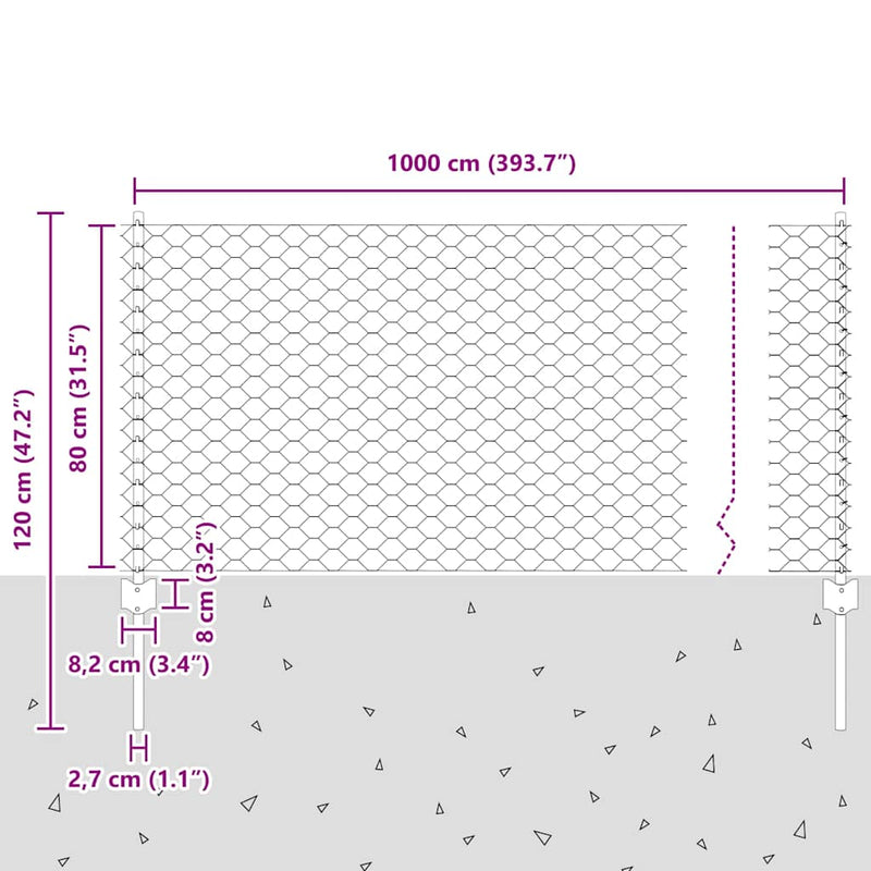 vidaXL Kerítés oszlopokkal Zöld 0.8 x 10 m Acél