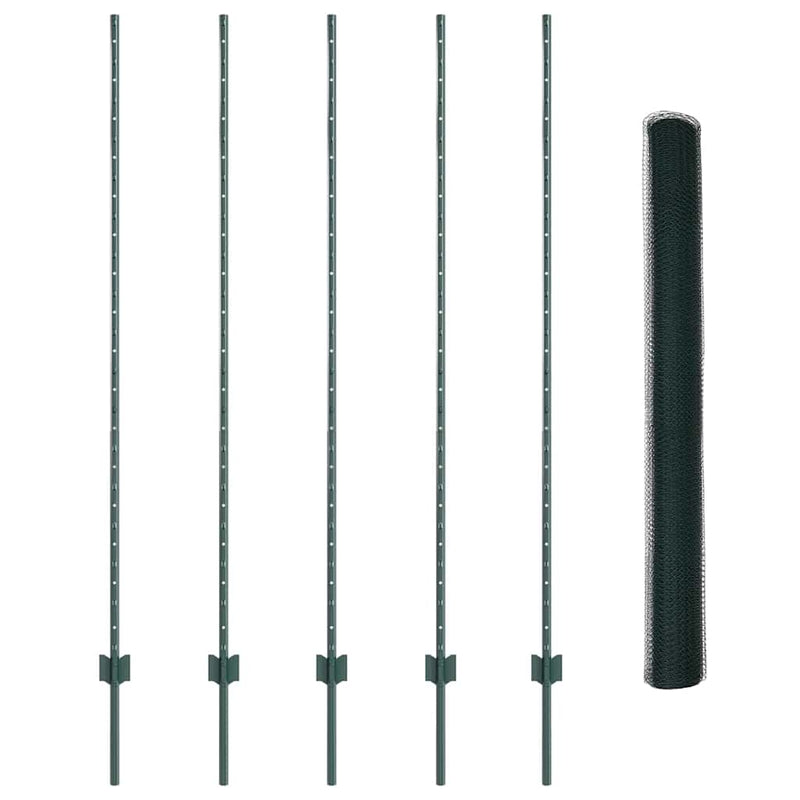 vidaXL Kerítés oszlopokkal Zöld 1.5 x 10 m Acél