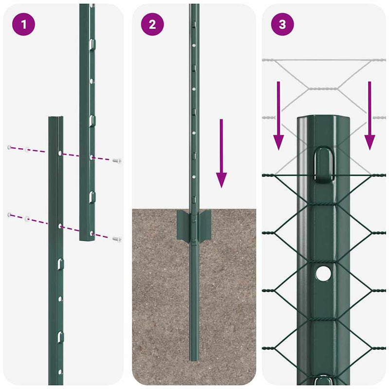 vidaXL Kerítés oszlopokkal Zöld 1.5 x 10 m Acél