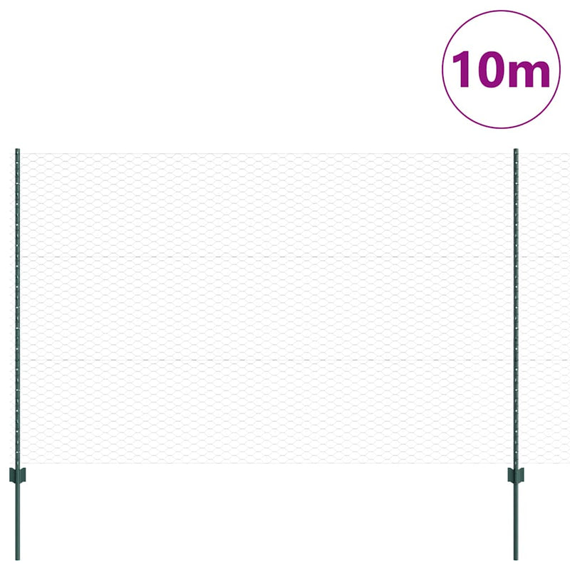 vidaXL Kerítés oszlopokkal Zöld 1.5 x 10 m Acél