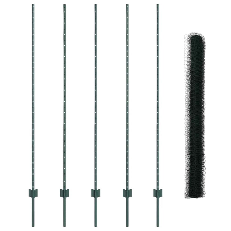 vidaXL Kerítés oszlopokkal Zöld 1.6 x 10 m Acél