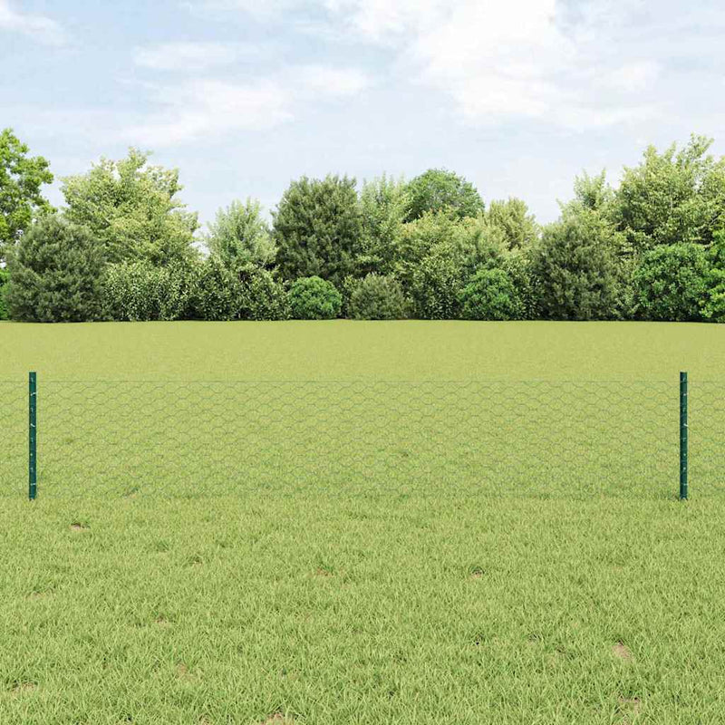 vidaXL Kerítés oszlopokkal Zöld 0,4 x 25 m Acél