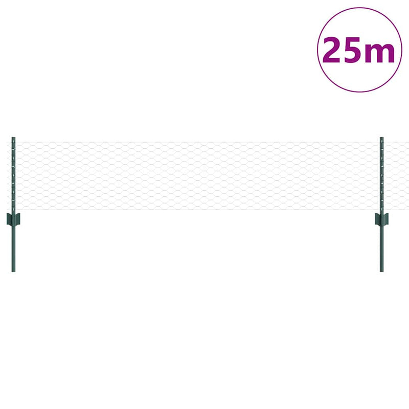 vidaXL Kerítés oszlopokkal Zöld 0,4 x 25 m Acél