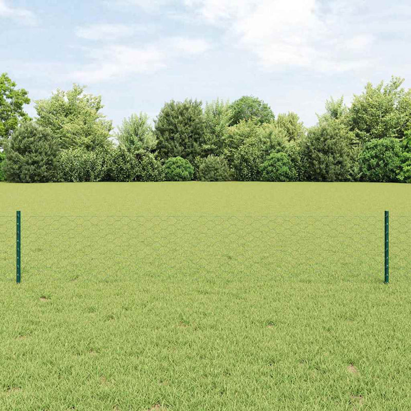 vidaXL Kerítés oszlopokkal Zöld 0,4 x 25 m Acél