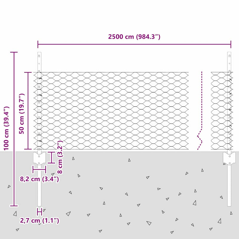 vidaXL Kerítés oszlopokkal Zöld 0.5 x 25 m Acél