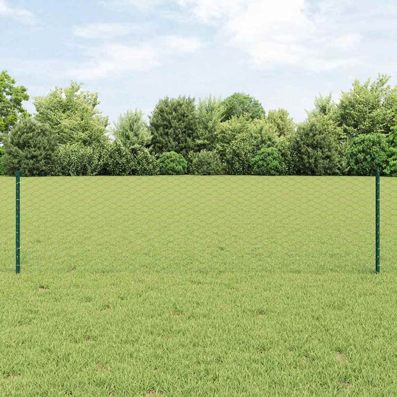 vidaXL Kerítés oszlopokkal Zöld 0,6 x 25 m Acél