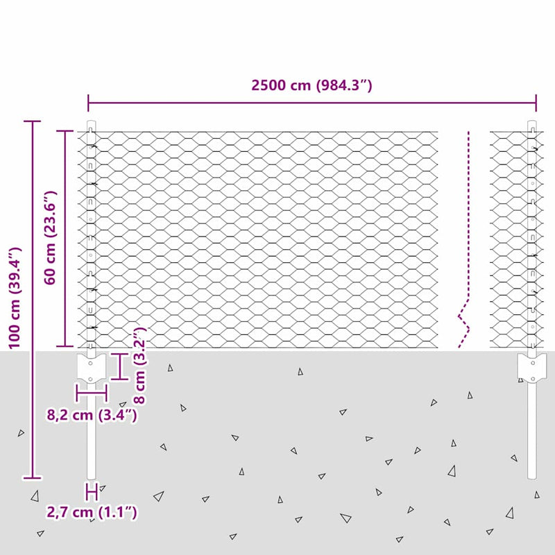 vidaXL Kerítés oszlopokkal Zöld 0,6 x 25 m Acél