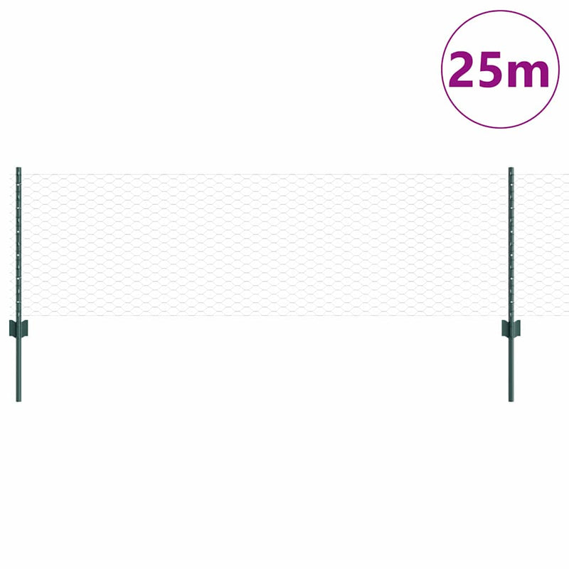 vidaXL Kerítés oszlopokkal Zöld 0,6 x 25 m Acél