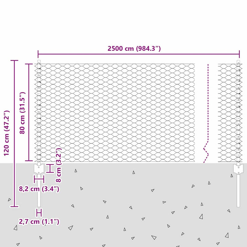 vidaXL Kerítés oszlopokkal Zöld 0.8 x 25 m Acél