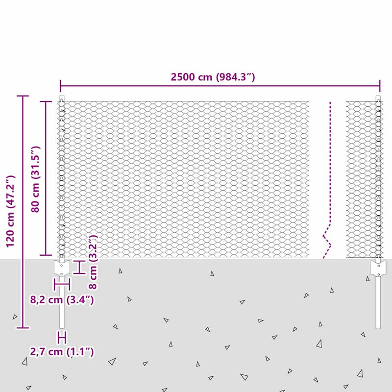 vidaXL Kerítés oszlopokkal Zöld 0.8 x 25 m Acél