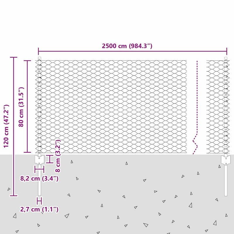 vidaXL Kerítés oszlopokkal Zöld 0.8 x 25 m Acél