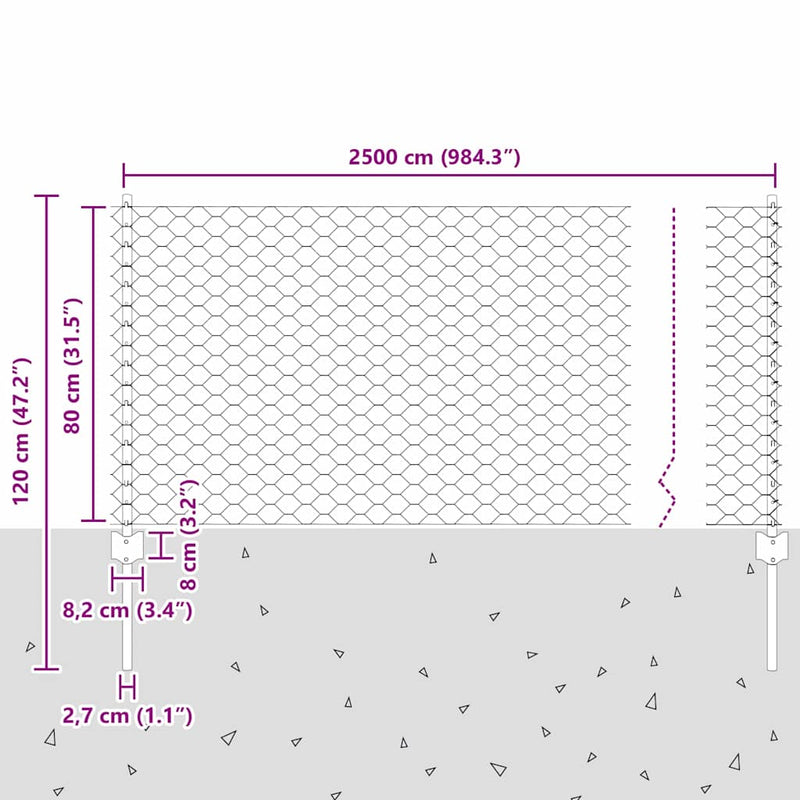 vidaXL Kerítés oszlopokkal Zöld 0.8 x 25 m Acél