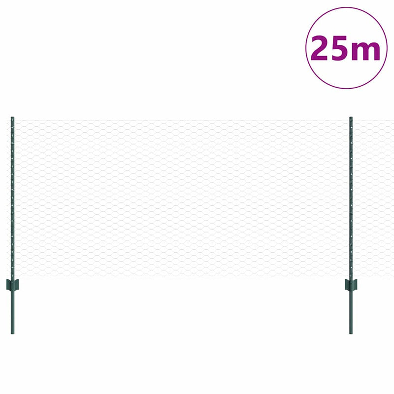 vidaXL Kerítés oszlopokkal Zöld 1 x 25 m Acél