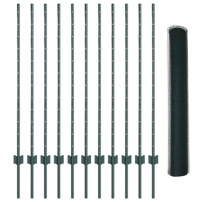 vidaXL Kerítés oszlopokkal Zöld 1.2 x 25 m Acél