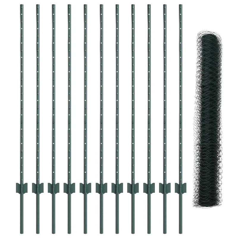 vidaXL Kerítés oszlopokkal Zöld 1.2 x 25 m Acél