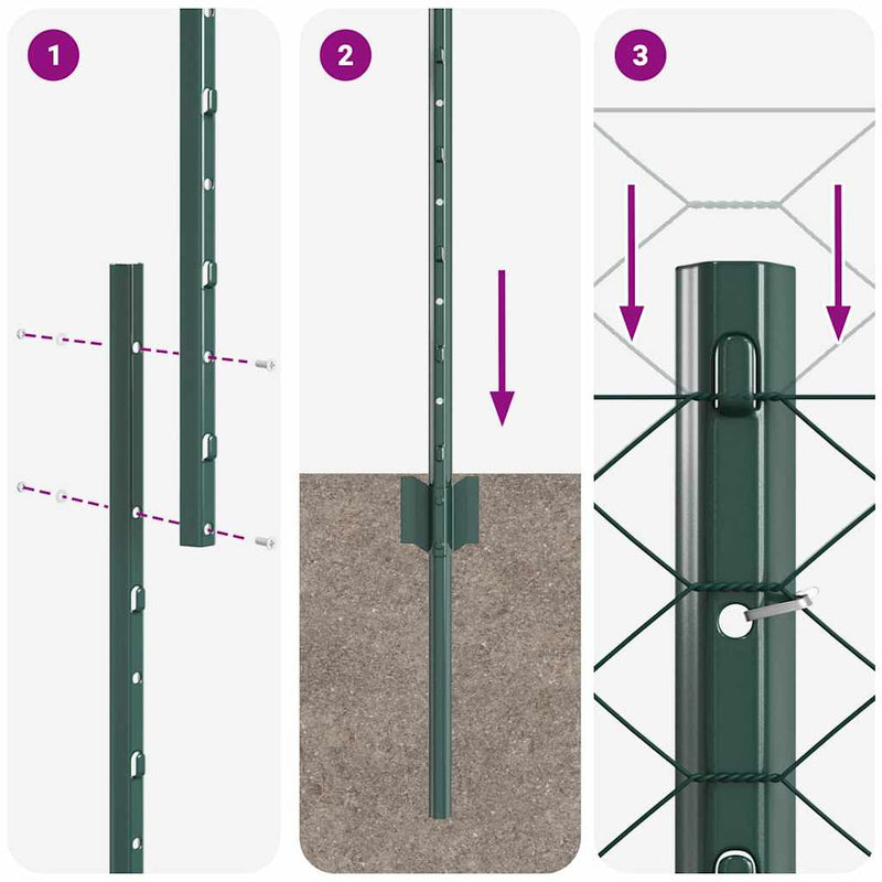 vidaXL Kerítés oszlopokkal Zöld 1.2 x 25 m Acél