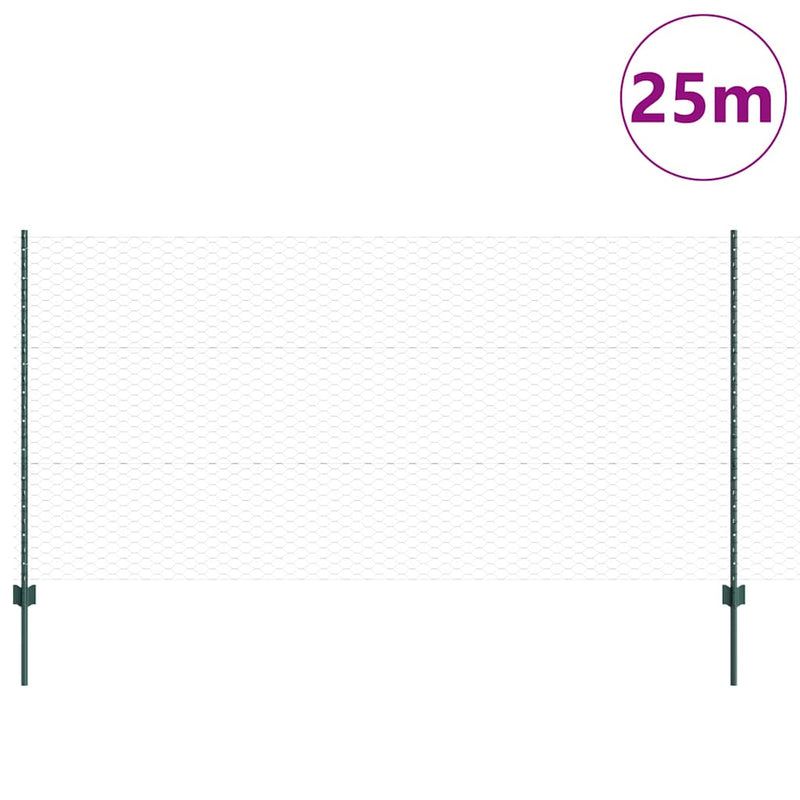 vidaXL Kerítés oszlopokkal Zöld 1.2 x 25 m Acél