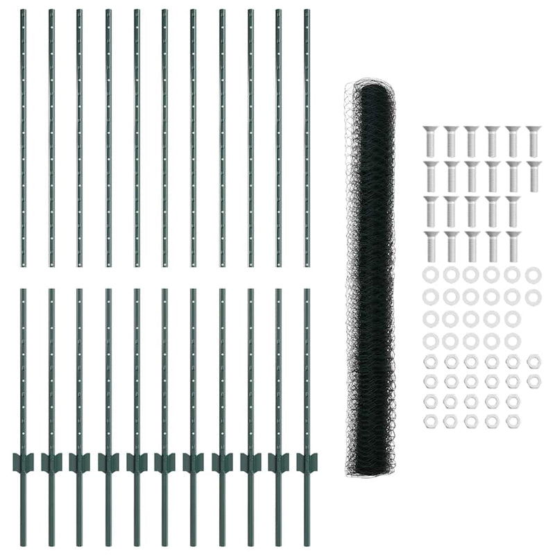 vidaXL Kerítés és Oszlop Zöld 1,4 x 25 m Acél