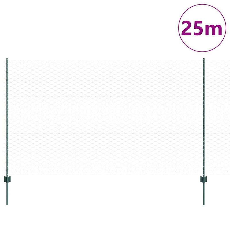 vidaXL Kerítés oszlopokkal Zöld 1.4 x 25 m Acél