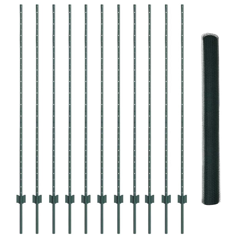vidaXL Kerítés oszlopokkal Zöld 1.5 x 25 m Acél
