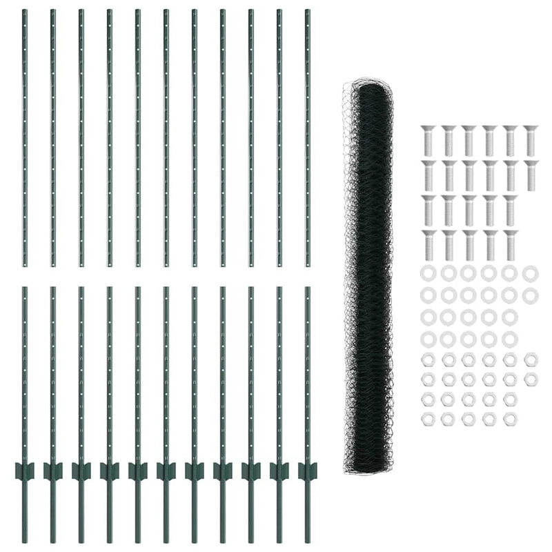 vidaXL Kerítés oszlopokkal Zöld 1.5 x 25 m Acél