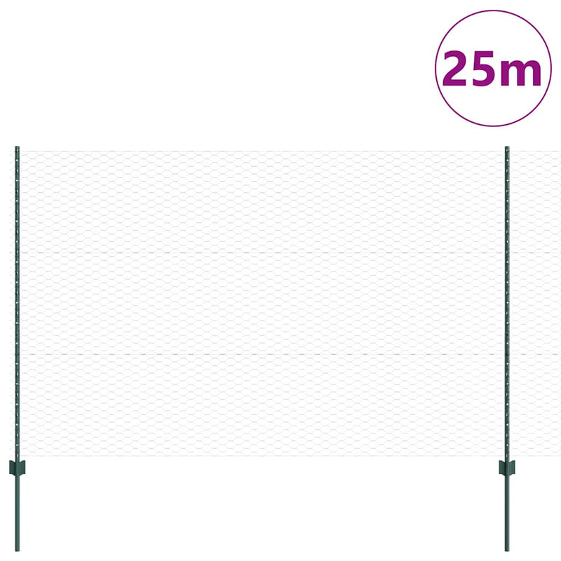 vidaXL Kerítés oszlopokkal Zöld 1.5 x 25 m Acél