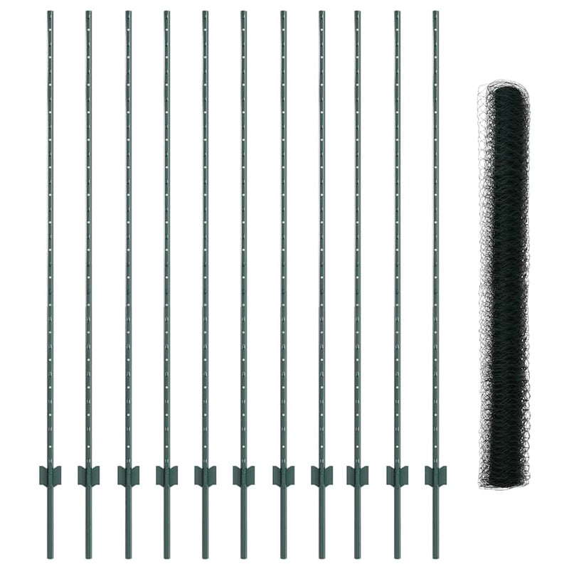 vidaXL Kerítés oszlopokkal Zöld 1.5 x 25 m Acél