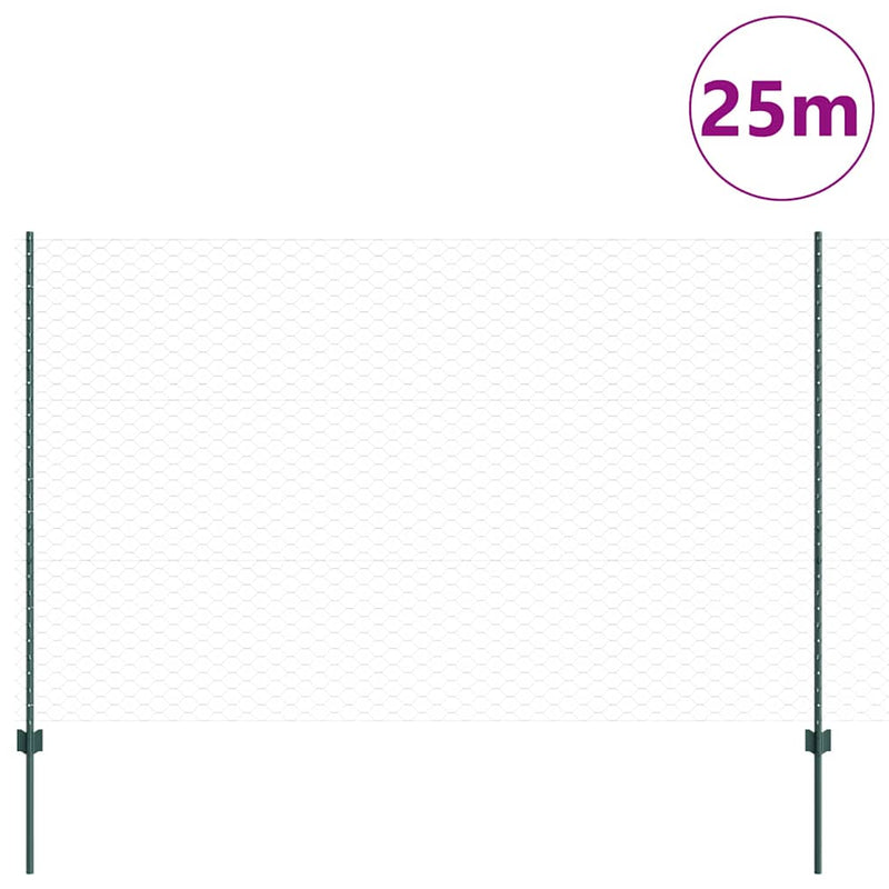vidaXL Kerítés oszlopokkal Zöld 1.5 x 25 m Acél