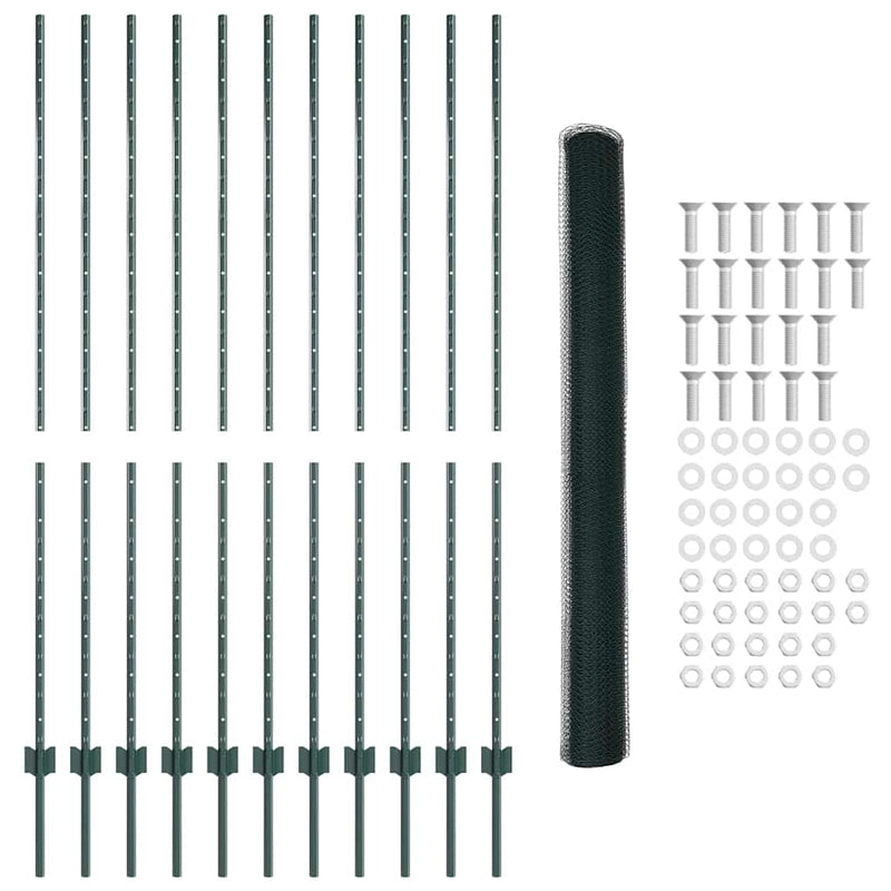 vidaXL Kerítés oszlopokkal Zöld 1.6 x 25 m Acél