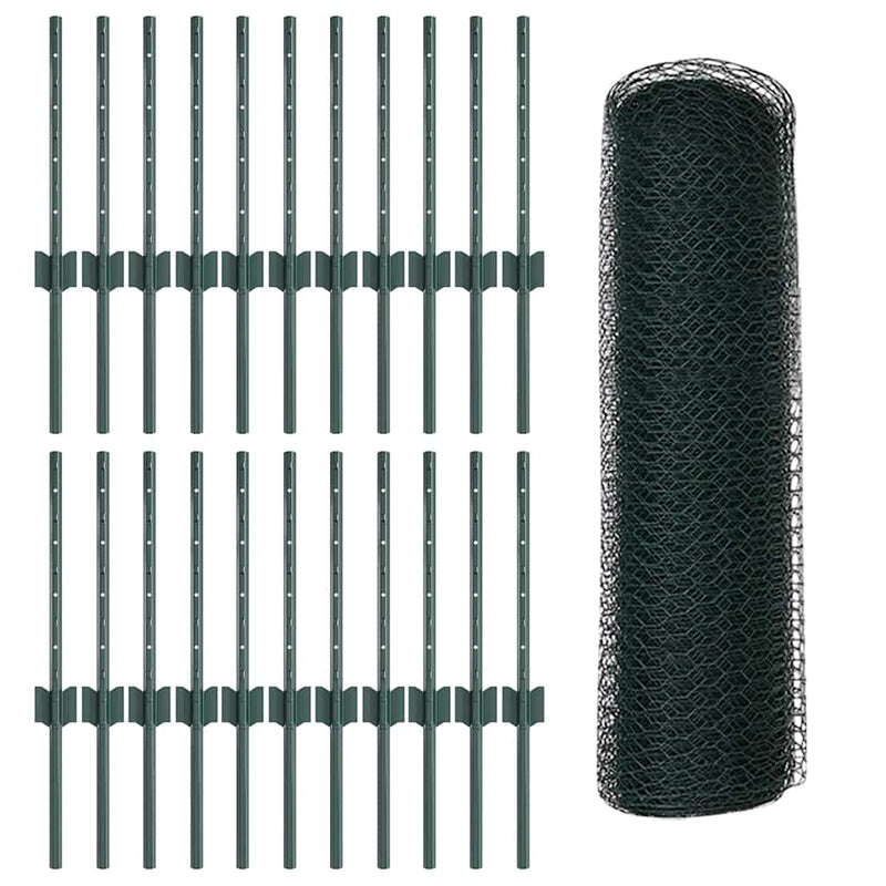 vidaXL Kerítés oszlopokkal Zöld 0.4 x 50 m Acél