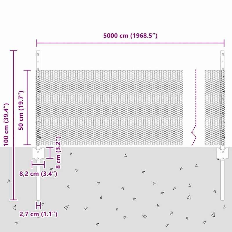 vidaXL Kerítés oszlopokkal Zöld 0.5 x 50 m Acél