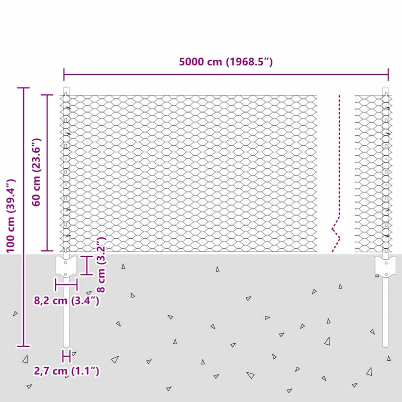 vidaXL Kerítés oszlopokkal Zöld 0.6 x 50 m Acél