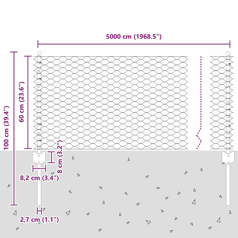 vidaXL Kerítés oszlopokkal Zöld 0.6 x 50 m Acél