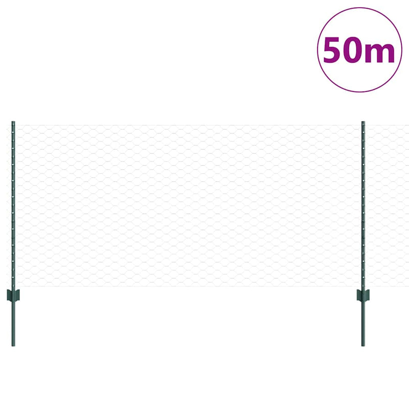 vidaXL Kerítés oszlopokkal Zöld 1 x 50 m Acél