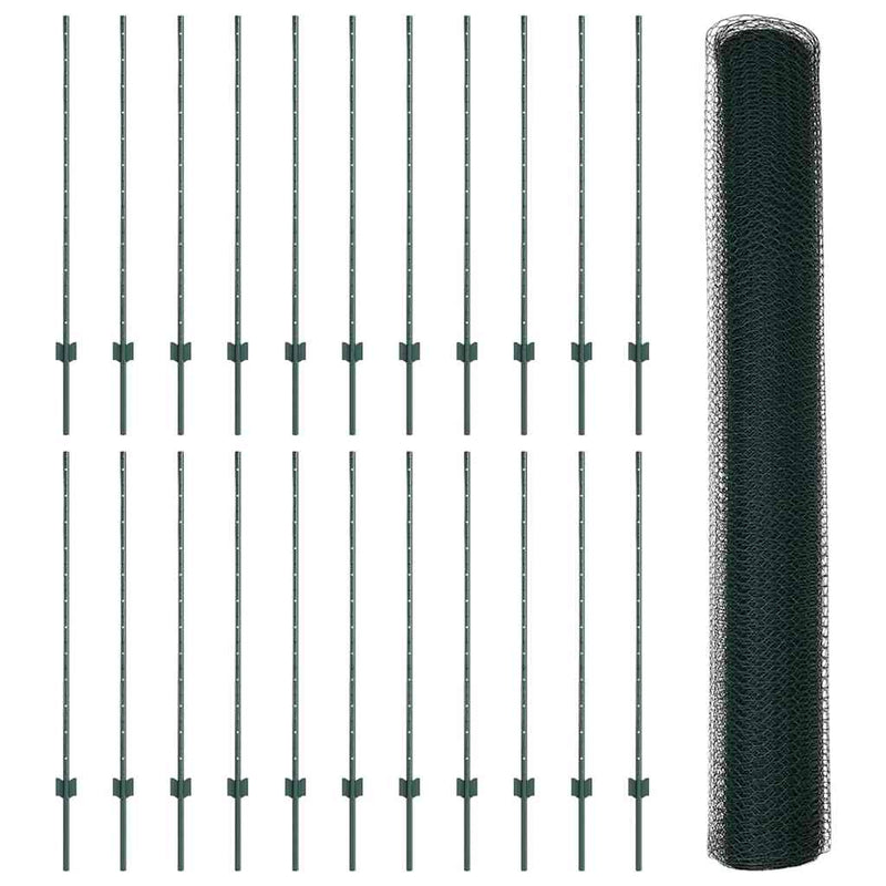 vidaXL Kerítés oszlopokkal Zöld 1.2 x 50 m Acél